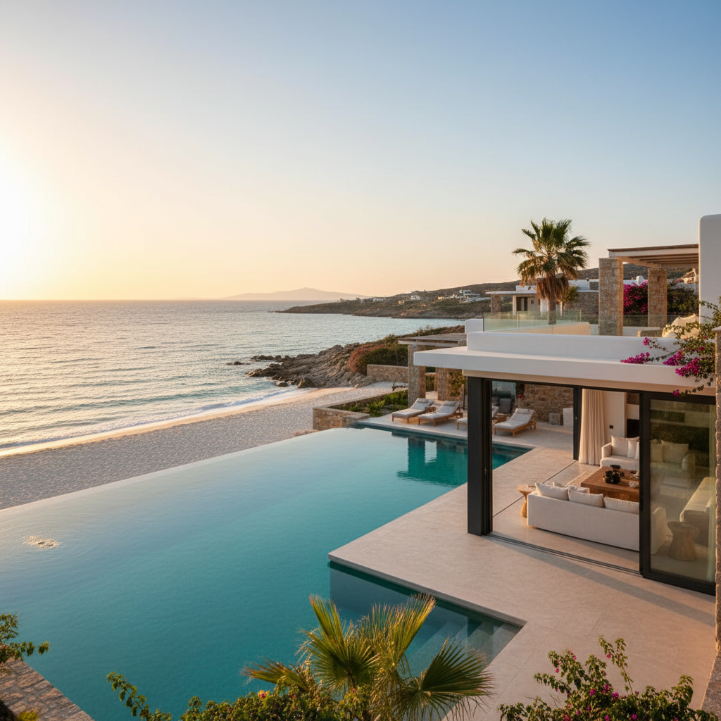 Beachfront luxury villa with direct sand access and turquoise sea views