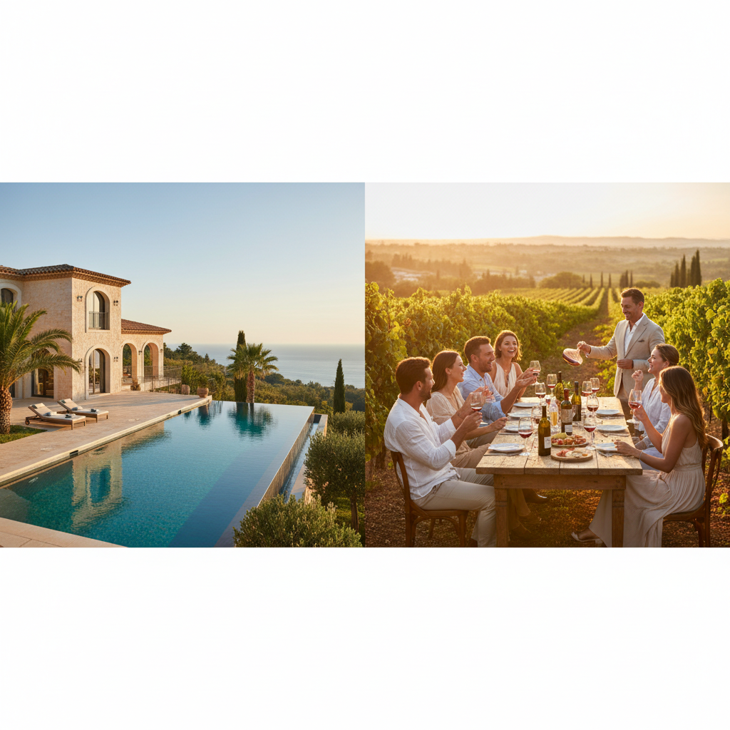 Small group enjoying a private wine tasting at a vineyard estate in Tuscany
