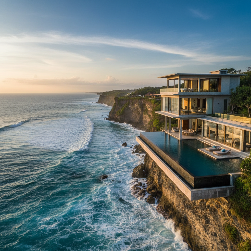 Clifftop luxury villa in Uluwatu, Bali, with infinity pool overlooking the Indian Ocean