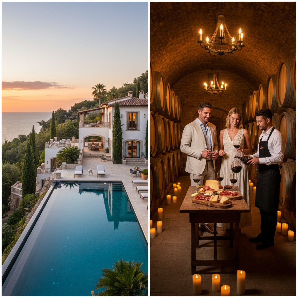 Private wine tasting in a Tuscan vineyard cellar with a sommelier and small group of guests