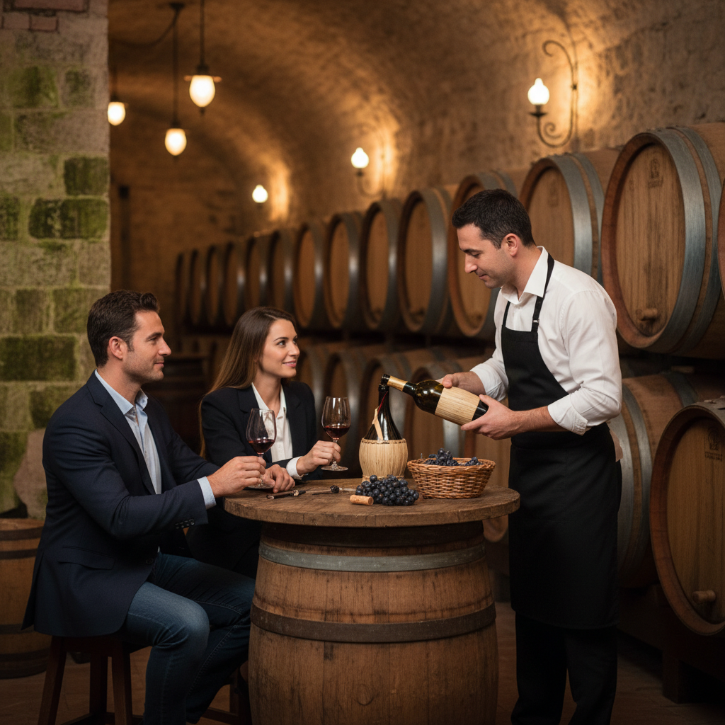 Private wine tasting in a Tuscan cellar with a sommelier and small group of guests