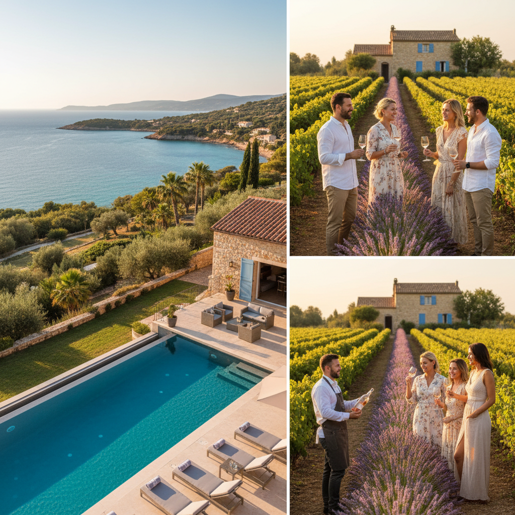 Small group on a private wine tour in Provence with a winemaker pouring rosé among the vines