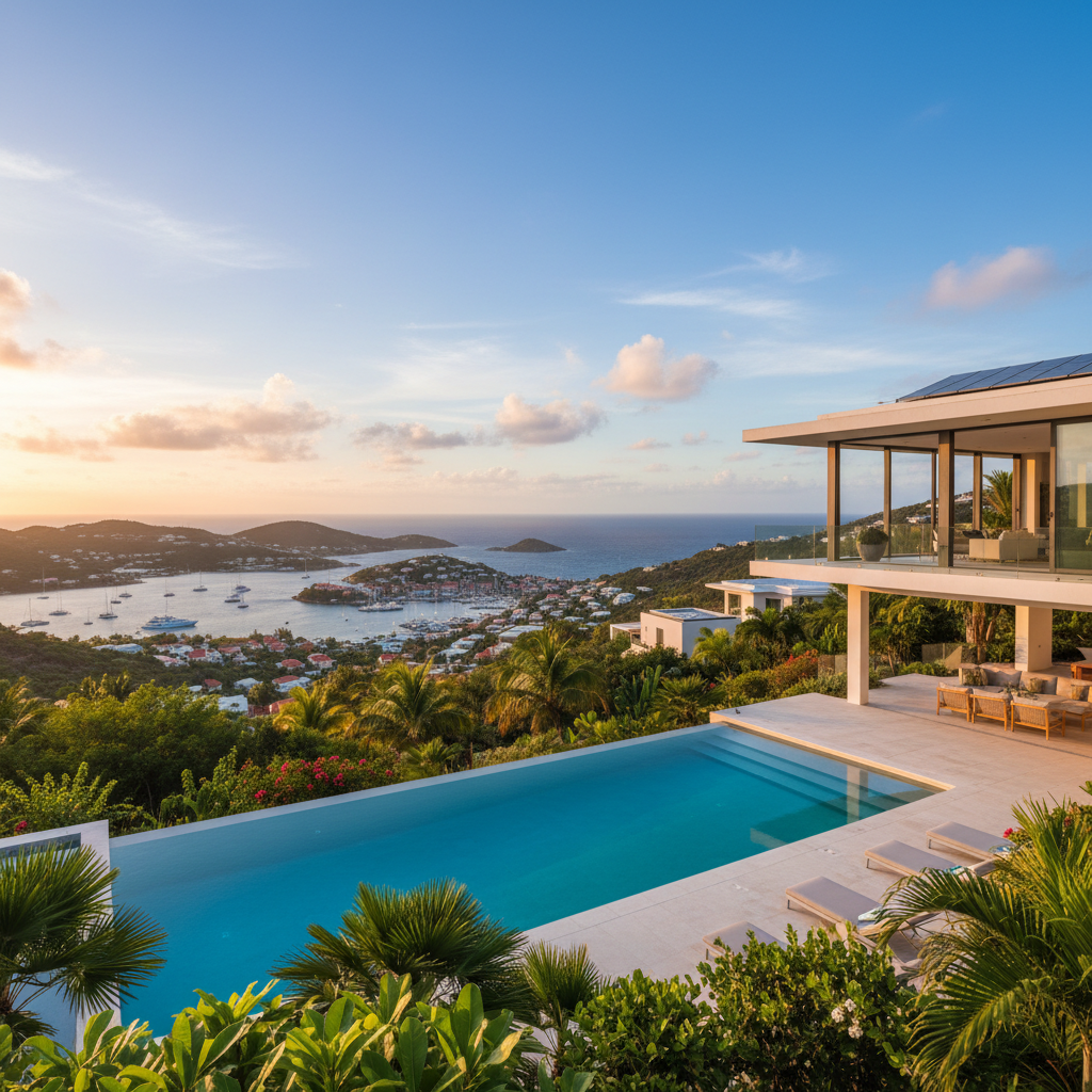 Luxury hillside villa with infinity pool overlooking Gustavia harbour in St Barths