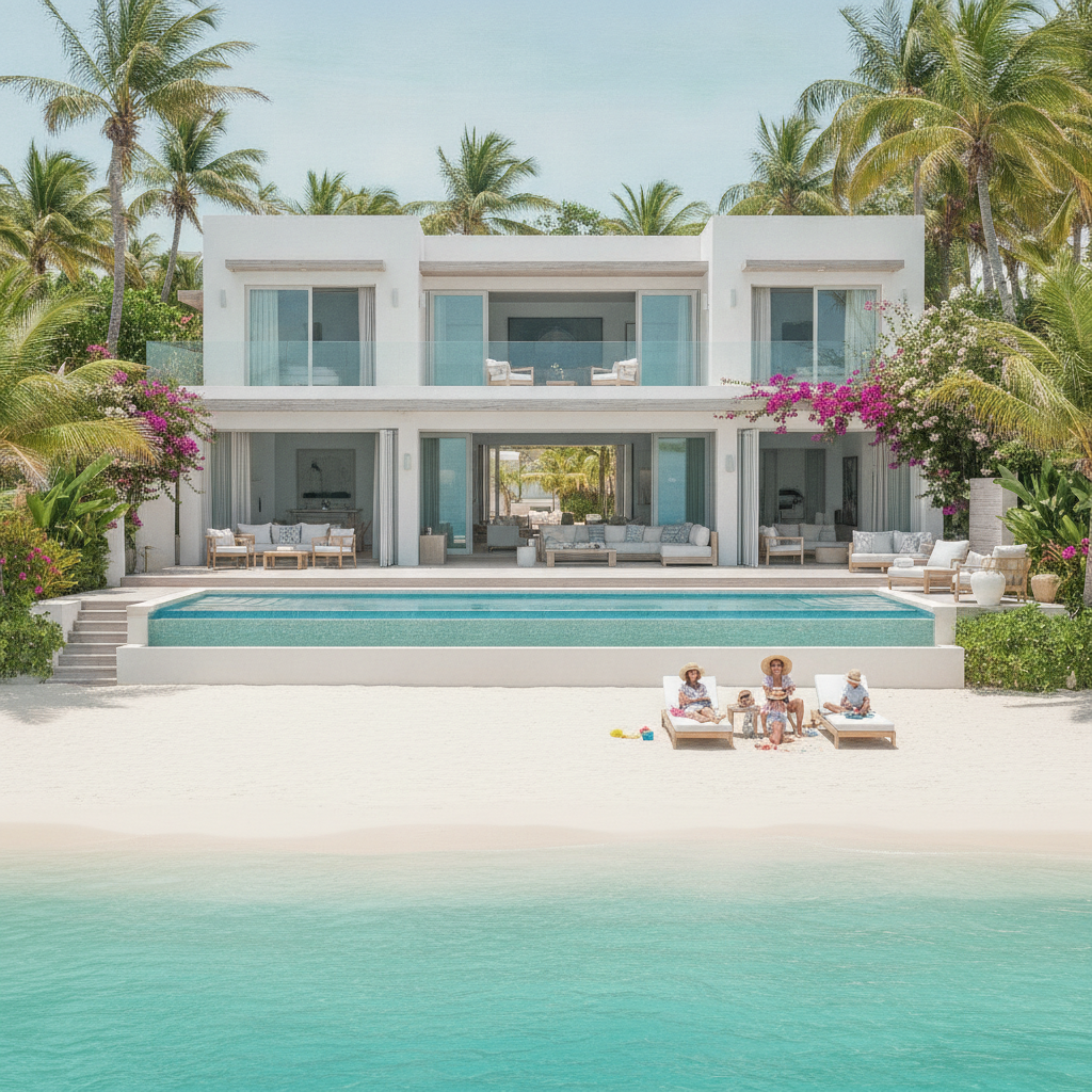 Beachfront luxury villa with private beach access and turquoise sea views