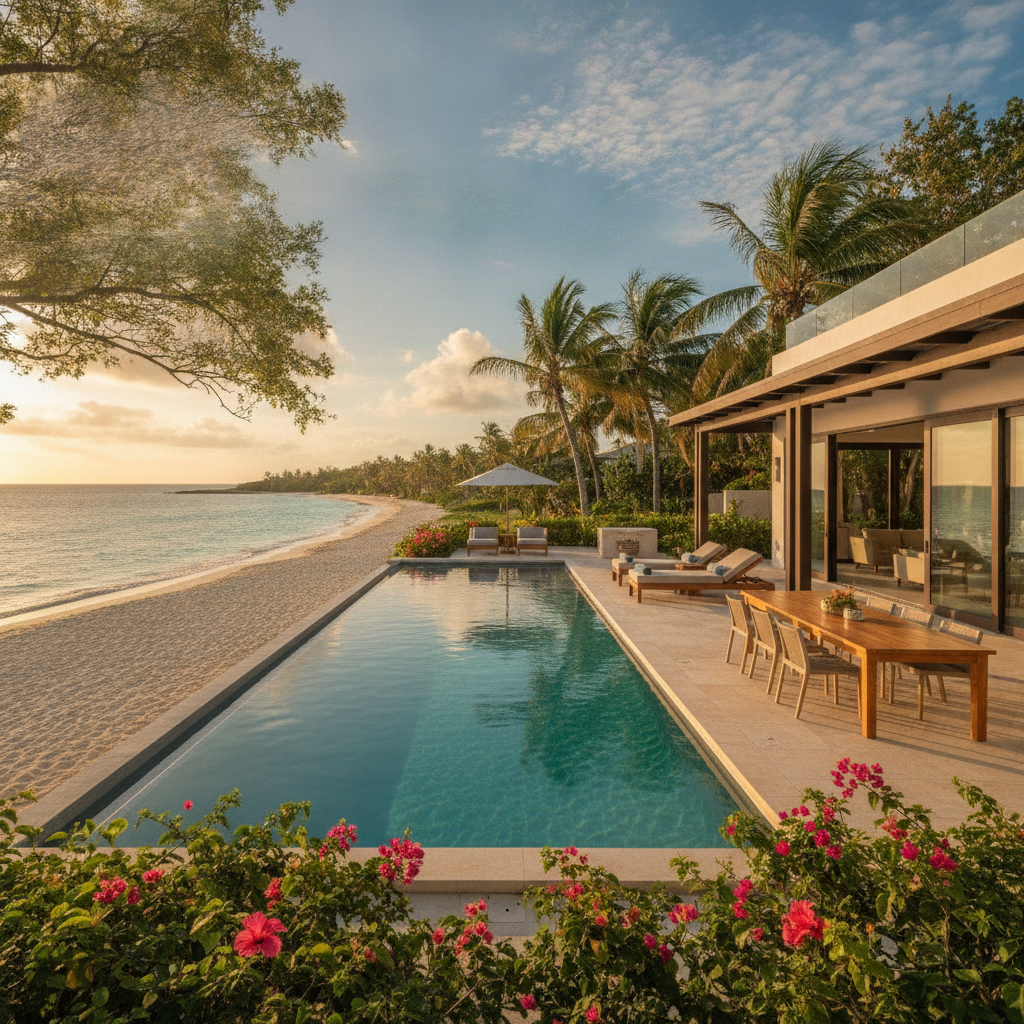Beachfront luxury villa in Barbados with private infinity pool and direct access to white sand beach, ideal for a winter sun villa holiday